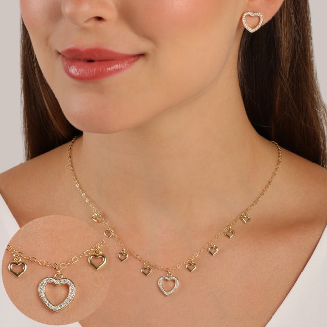 CJ-00297 COLAR BANHADO A OURO 18K DE CORAÇÃO E DETALHE CENTRAL CRAVEJADO