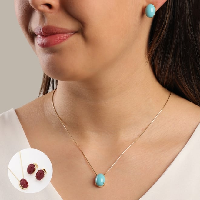 CJ-00318 CONJUNTO BANHADO A OURO 18K COM PEDRA OVAL 