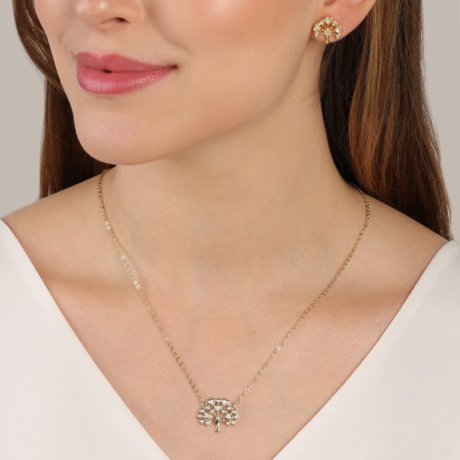 CJ-00367 CONJUNTO COM DESIGN DE ÁRVORE DA VIDA EM ZIRCÔNIAS