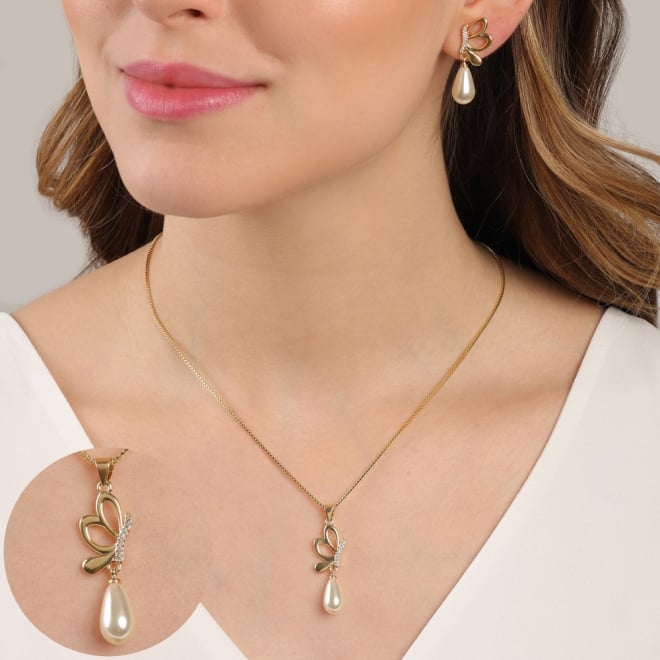 CJ-00374 CONJUNTO BANHADO A OURO 18K COM DESIGN DE BORBOLETA
