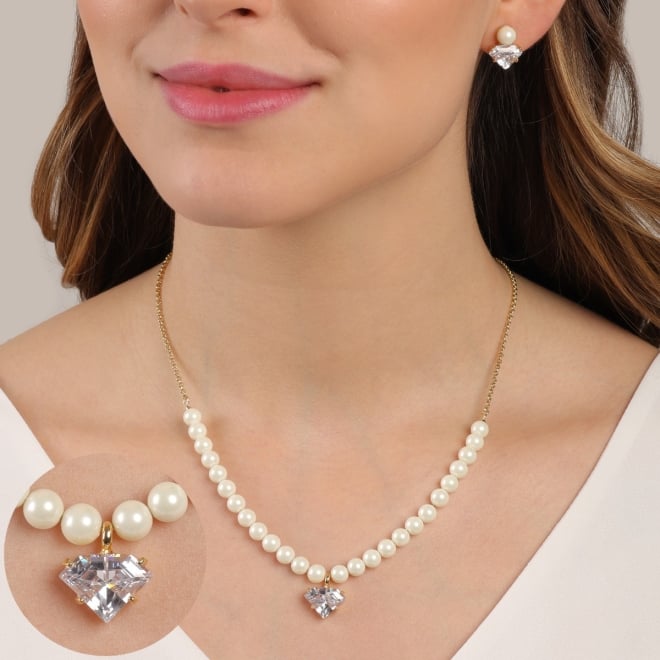 CJ-1094 CONJUNTO BANHADO A OURO 18K COM DETALHES EM PÉROLAS