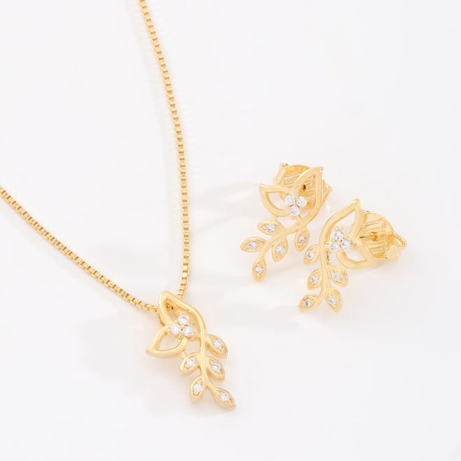 CJS-00029 CONJUNTO COM DESIGN INSPIRADO EM FOLHAS EM ZIRCÔNIAS,