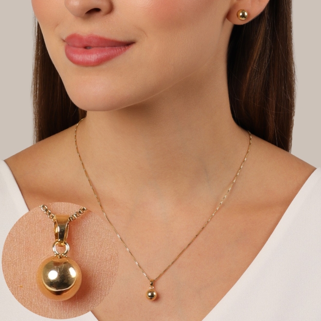 CJS-00050 CONJUNTO BANHADO A OURO 18K COM ESFERA LISA