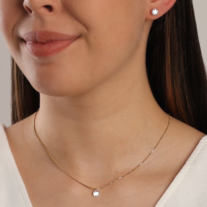CJS-00061 CONJUNTO BANHADO A OURO 18K COM COLAR E BRINCOS PONTO DE LUZ.