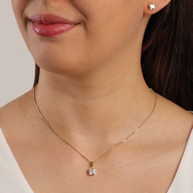 CJS-00063 CONJUNTO BANHADO A OURO 18K COM PEDRA QUADRADA LAPIDADA