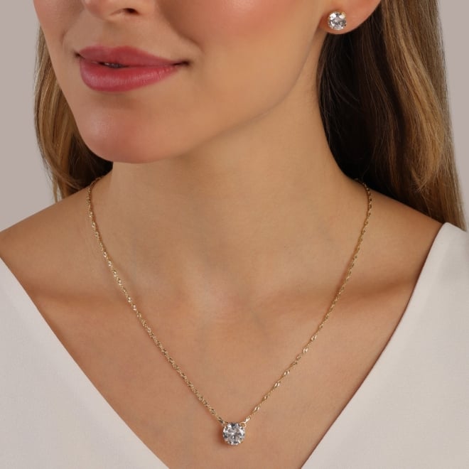 CJS-00071 CONJUNTO COM ZIRCÔNIAS LAPIDADAS EM FORMATO REDONDO E CORRENTE SINGAPURA