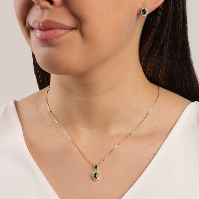 CJS-00103 CONJUNTO BANHADO A OURO 18K COM PINGENTE E BRINCOS COM PEDRA OVAL CRAVEJADA EM ZIRCÔNIAS