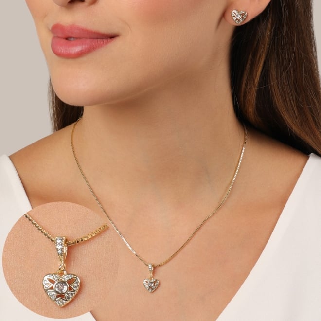 CJS-00116 CONJUNTO BANHADO A OURO 18K COM DESIGN ROMÂNTICO E CHEIO DE SIGNIFICADO,COLAR COM PINGENTE EM FORMATO DE CORAÇÃO