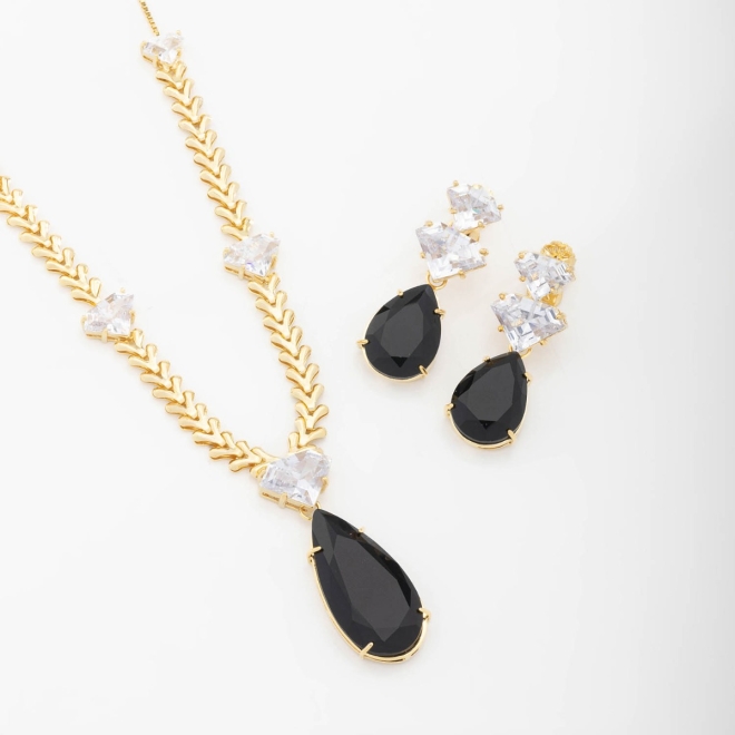 CJX-00018 CONJUNTO DESIGN ELEGANTE COM PEDRAS EM FORMATO DE GOTA
