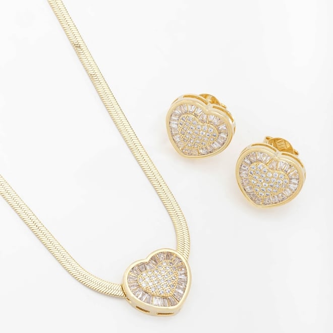 CJX-00139 CONJUNTO BANHADO A OURO 18K COM DESIGN EM FORMATO DE CORAÇÃO