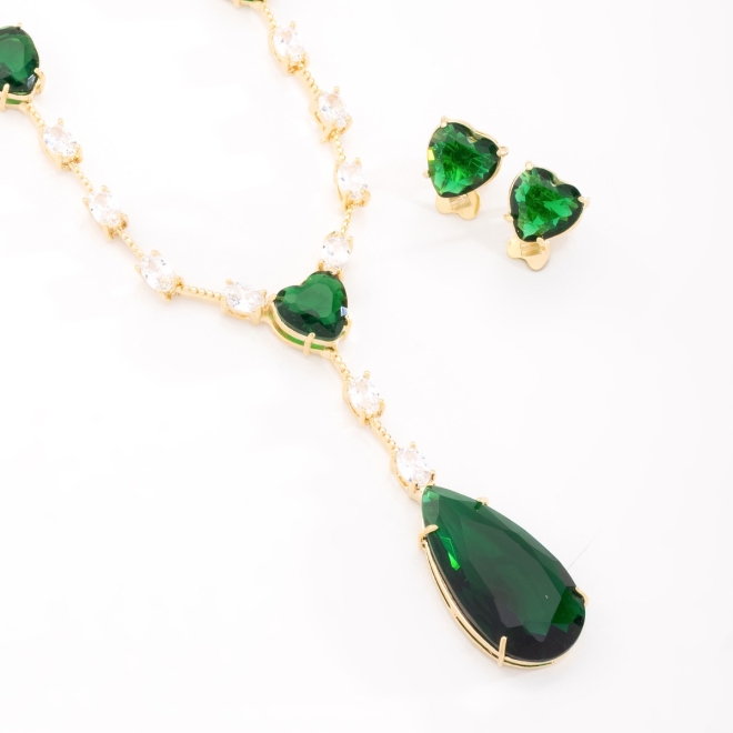 CJX-00160 CONJUNTO COM PEDRAS VERDES LAPIDADAS 