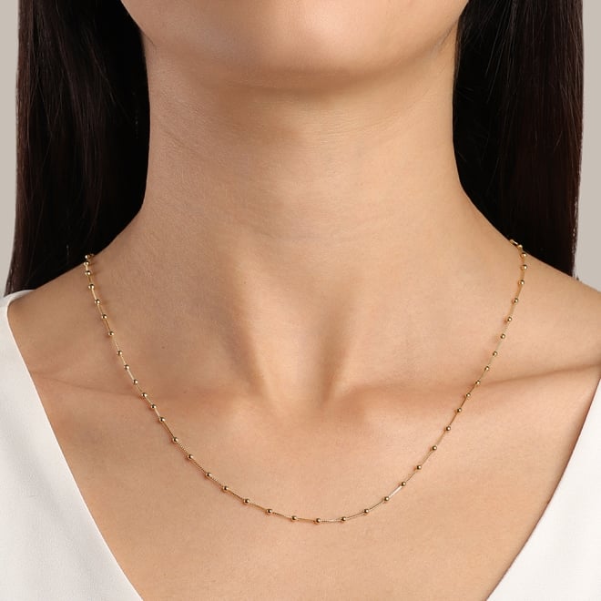 CR-00107 CORRENTE BANHADA A OURO 18K COM MALHA VENEZIANA E MINI ESFERAS