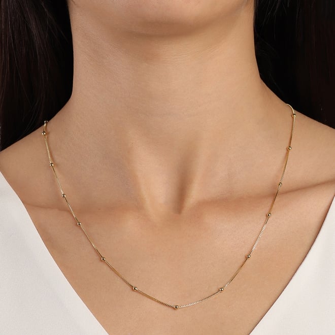 CR-00248 CORRENTE BANHADA A OURO 18K COM MALHA VENEZIANA E MINI ESFERAS