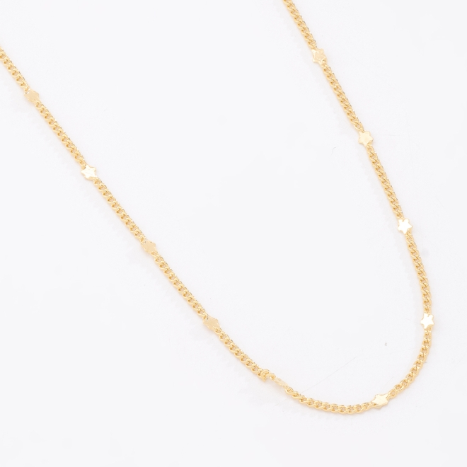 CR-00303 COLAR BANHADO A OURO 18K LONGO COM CORRENTE INTERCALADA POR ESTRELAS LISAS