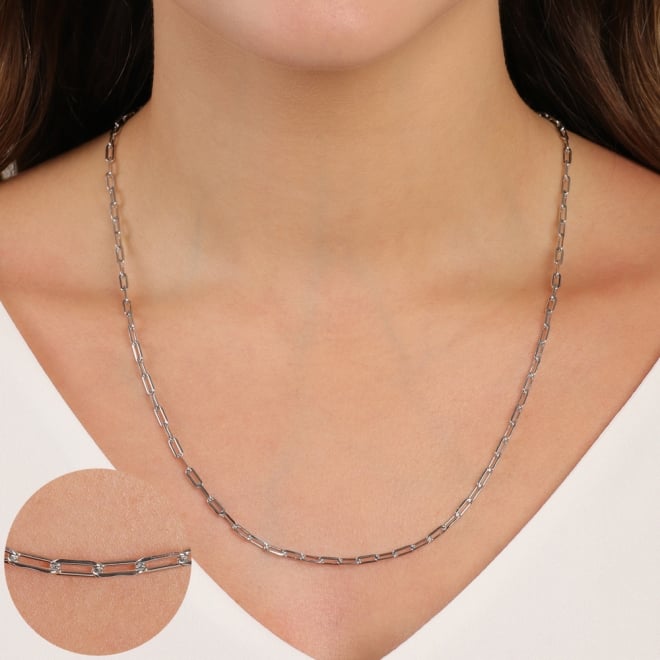 CRB-00011 CORRENTE ELO CARTIER FINO BANHADA EM RÓDIO BRANCO