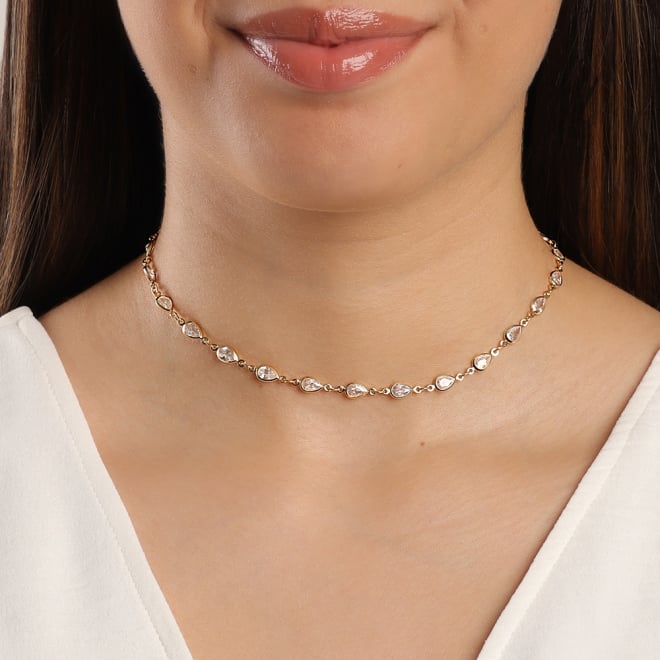 CX-0015 CHOKER BANHADA A OURO 18K COM ZIRCÔNIAS EM FORMATO DE GOTA CRAVEJADAS