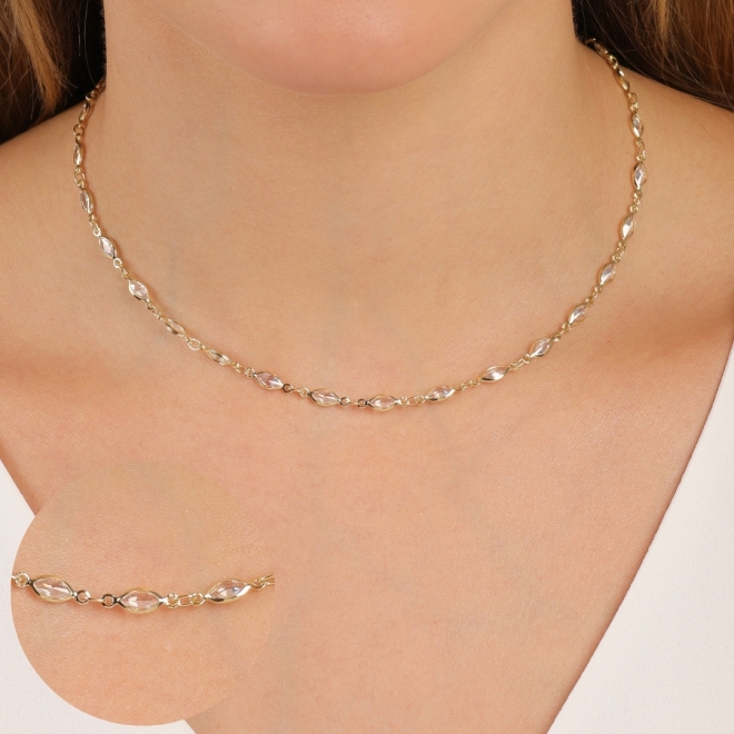 CX-0016 CHOKER BANHADO A OURO 18K COM ZIRCÔNIAS EM FORMATO NAVETE CRAVEJADAS