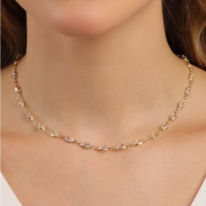 CX-0044 CHOKER BANHADA A OURO 18K COM ZIRCÔNIAS OVAIS LAPIDADAS