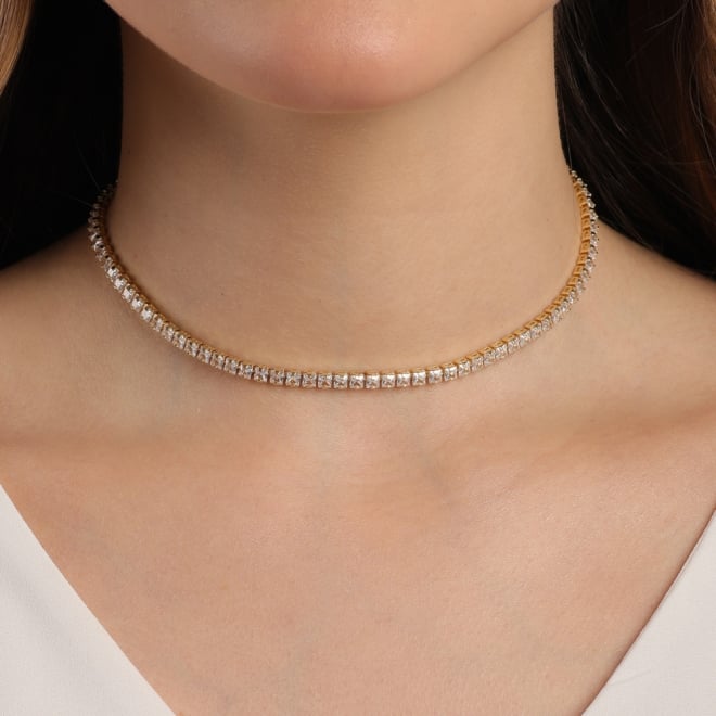 CX-0051CHOKER BANHADA A OURO 18K COM FILEIRA DE ZIRCÔNIAS