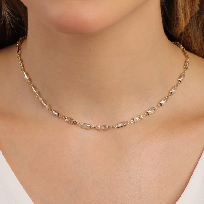 CX-0057 CHOKER BANHADO A OURO 18K COM ZIRCÔNIAS RETANGULARES.