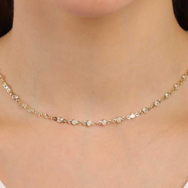 CX-0058 CHOKER BANHADO A OURO 18K COM DETALHES EM ZIRCÔNIAS CRAVEJADAS