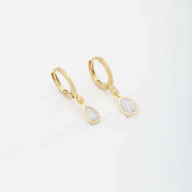 DAQ-00006 ARGOLA DUPLA PINGENTE DE GOTA LAPIDADA