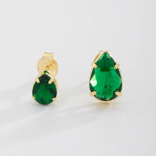 DBF-0006 BRINCO DUPLO BANHADO A OURO 18K COM PEDRA EM FORMATO DE GOTA LAPIDADA