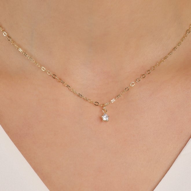 GI-00014-GARGANTILHA INFANTIL COM PINGENTE DE ESTRELA E ZIRCÔNIA CRISTAL