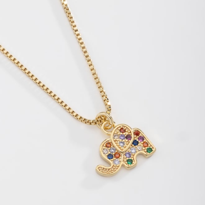 GI-00049  COLAR INFANTIL BANHADO A OURO 18K COM PINGENTE DE ELEFANTE CRAVEJADO