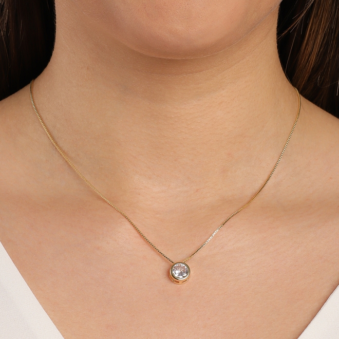 GR-00028 COLAR BANHADO A OURO 18K COM CORRENTE VENEZIANA E PINGENTE DE ZIRCÔNIA