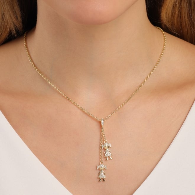 GR-00128 GARGANTILHA COM PINGENTES DE MENINAS CRAVEJADOS EM ZIRCÔNIAS