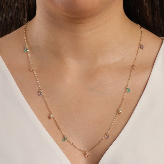 GR-00470 COLAR BANHADO A OURO 18K COM CORRENTE EM ELOS DELICADOS E PINGENTES