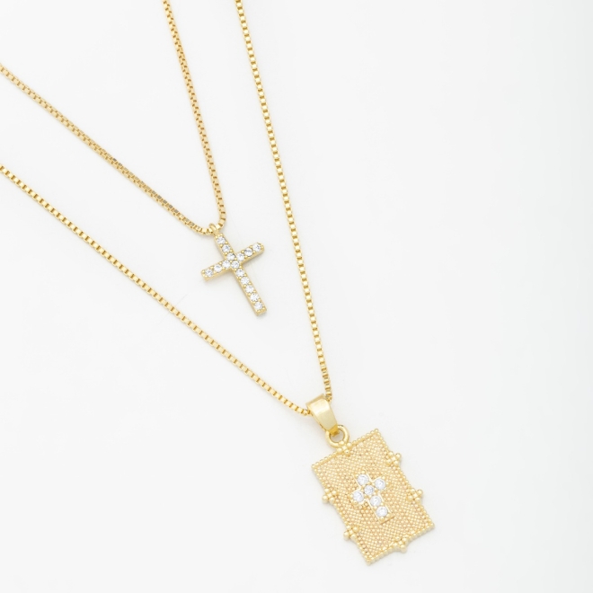 GR-00623 COLAR DUPLO PLACA E CRUZ