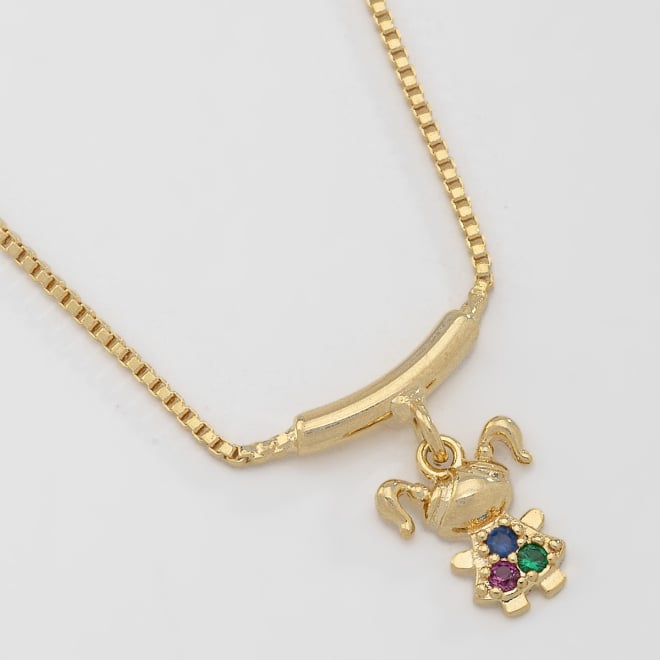GR-00778  COLAR BANHADO A OURO 18K COM CORRENTE VENEZIANA E ACESSÓRIO CENTRAL CANGA COM PINGENTE DE MENINA