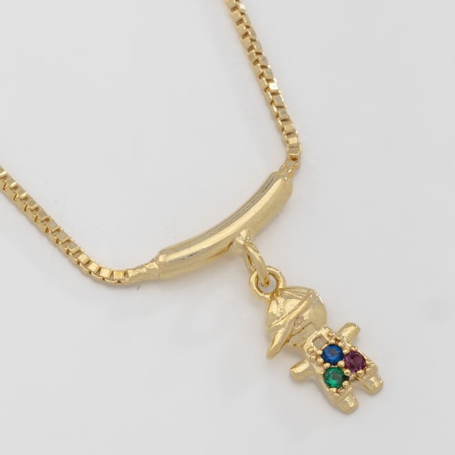 GR-00779 COLAR BANHADO A OURO 18K COM CORRENTE VENEZIANA E ACESSÓRIO CENTRAL CANGA COM PINGENTE DE MENINO