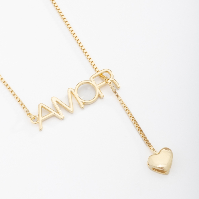 GR-00886 COLAR GRAVATINHA AMOR E CORAÇÃO