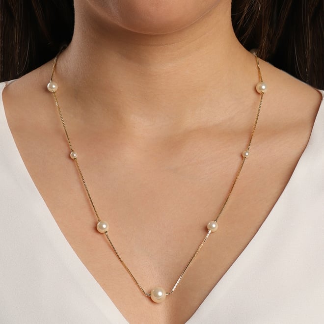 GR-00890 COLAR BANHADO A OURO 18K COM PÉROLAS INTERCALADAS EM DIFERENTES TAMANHOS