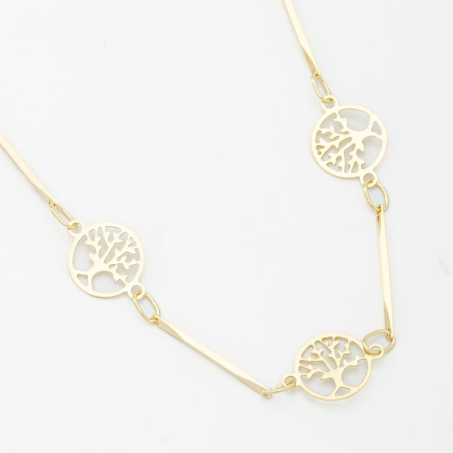 GR-00978 COLAR BANHADO A OURO 18K COM DETALHES EM ÁRVORE DA VIDA E ELOS ALONGADOS - 80 CM