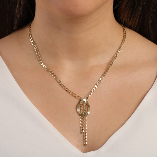 GR-01001 COLAR BANHADO A OURO 18K COM CORRENTE EM ELO GRUMET E DESIGN ESTILO GRAVATINHA
