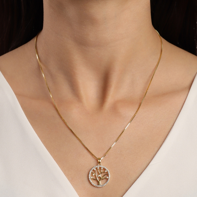GR-01129 COLAR BANHADO A OURO 18K COM PINGENTE DE ÁRVORE DA VIDA