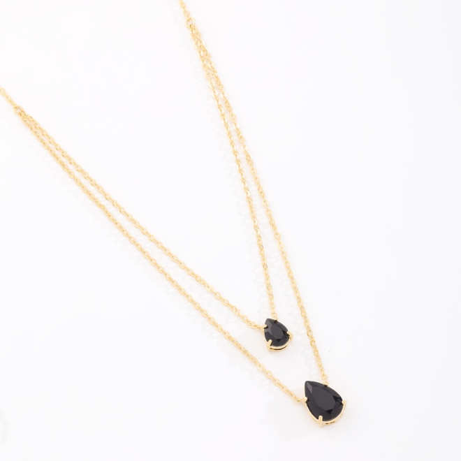 GR-01194 COLAR BANHADO A OURO 18K COM DESIGN DUPLO E PEDRA EM FORMATO DE GOTA LAPIDADA