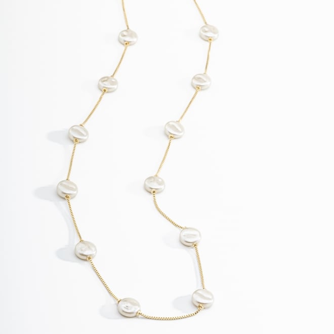 GR-01261 COLAR LONGO COM PÉROLAS DISCO E CORRENTE 