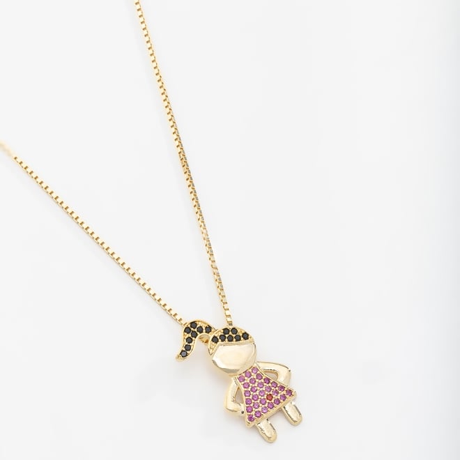 GR-01339 GARGANTILHA BANHADA A OURO 18K COM PINGENTE DE MENINA