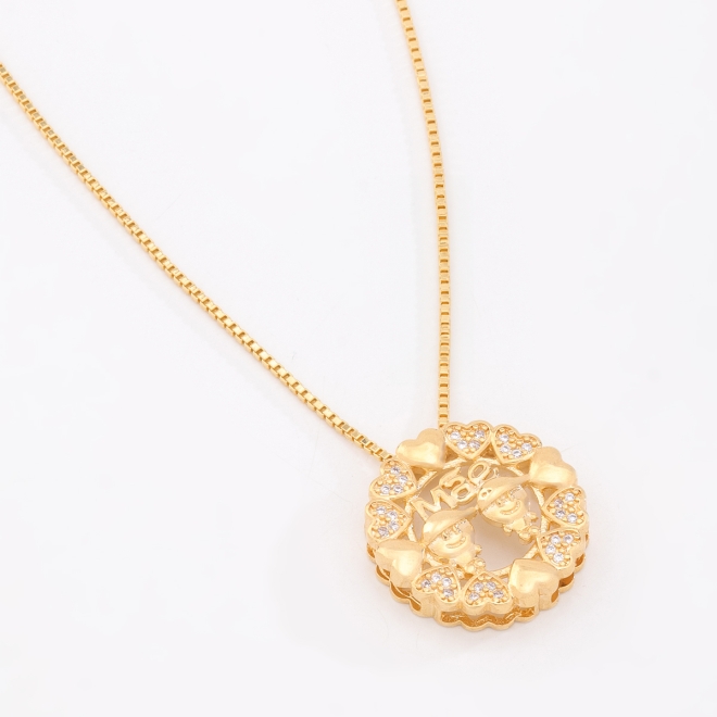 GR-01342 COLAR BANHADO A OURO 18K COM PINGENTE DE FILHOS CRAVEJADOS EM ZIRCÔNIAS