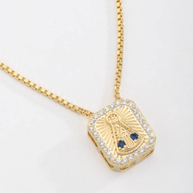 GR-01383 COLAR COM PINGENTE DE NOSSA SENHORA APARECIDA EM ZIRCÔNIAS