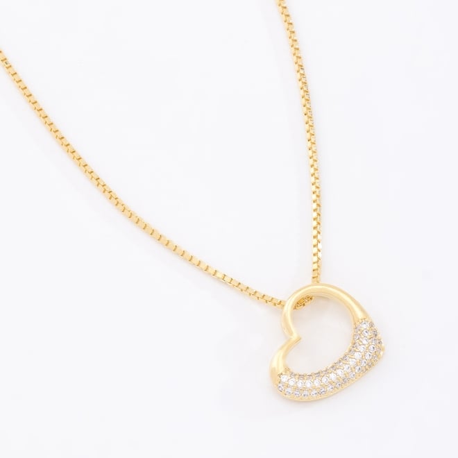 GR-01435 COLAR BANHADO A OURO 18K DE CORAÇÃO VAZADO E DETALHE EM ZIRCÔNIA