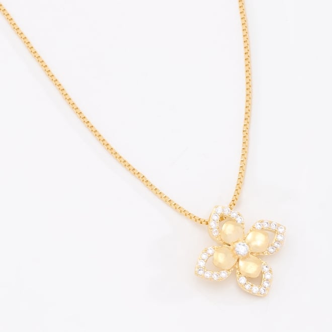 GR-01436 COLAR BANHADO A OURO 18K COM PINGENTE DE FLOR EM ZIRCÔNIAS