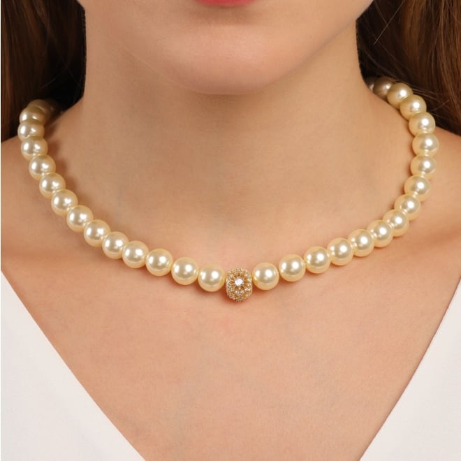 GR-01458 COLAR BANHADO A OURO 18K COM PÉROLAS E PINGENTE CENTRAL EM ZIRCÔNIAS