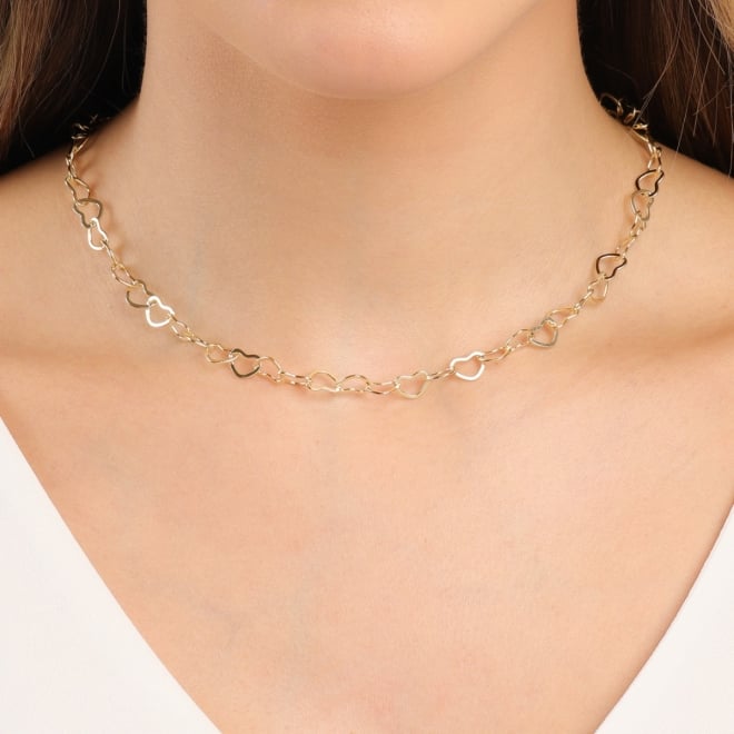 GR-01470 COLAR BANHADO A OURO 18K COM ELOS DE CORAÇÃO ENTRELAÇADOS