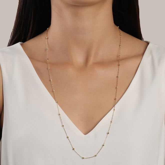 GR-01483 COLAR BANHADO A OURO 18K COM DETALHES EM ESFERAS TRABALHADAS AO LONGO DA CORRENTE